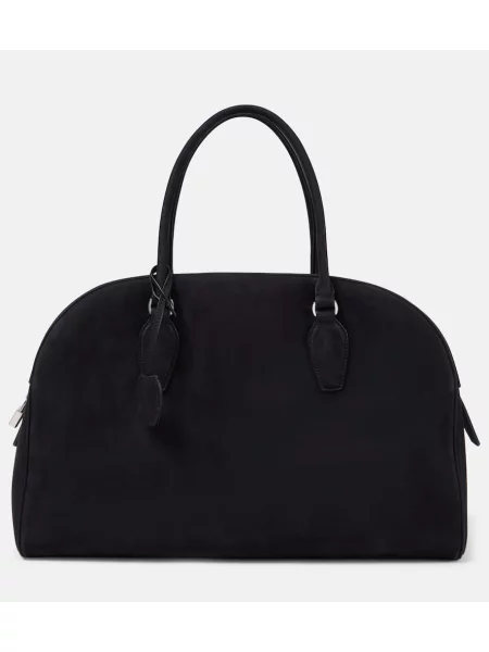 Geantă The Row din piele de căprioară negru