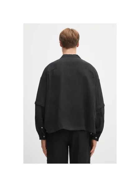 Undercover koszula lniana Shirt blouse relaxed z kołnierzykiem klasycznym czarny