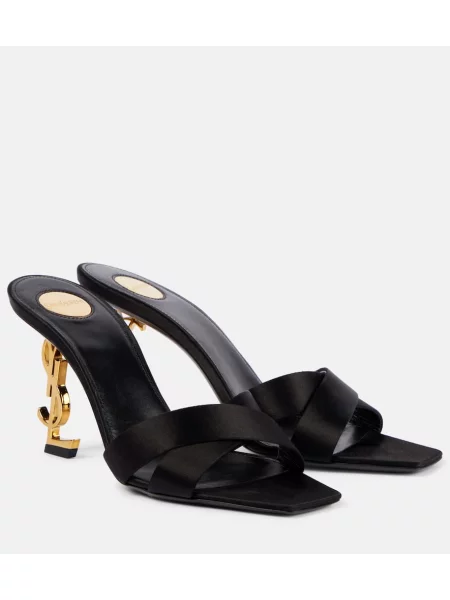 Papuci tip mules Saint Laurent din satin negru