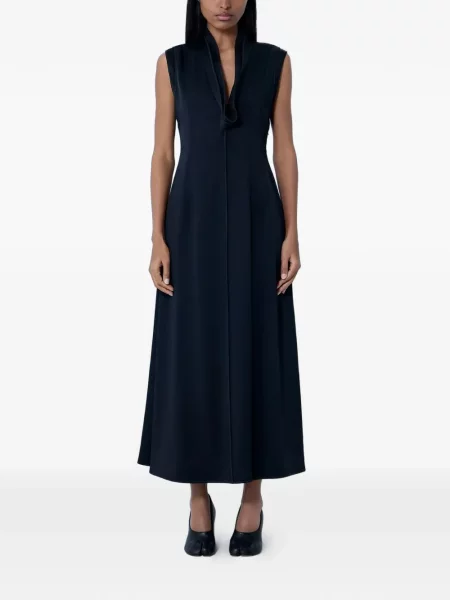 Rochie midi Jil Sander cu decolteu în V până la genunchi de costum negru