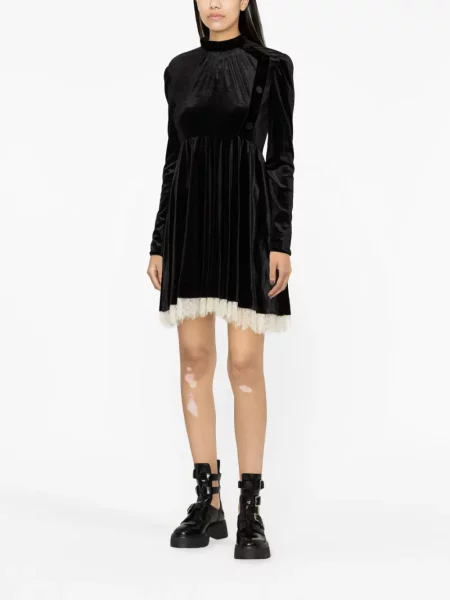 Plisuotas kostiumas suknele Philosophy Di Lorenzo Serafini velvetinis juoda