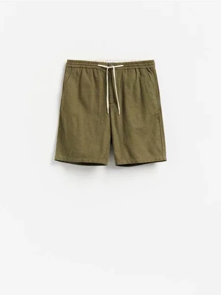 Reserved Pantaloni scurți jogger cu adaos de in verde-închis verde