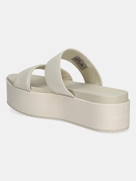 Pantofle Calvin Klein Jeans FLATFORM SANDAL WEBBING IN na platformě béžová