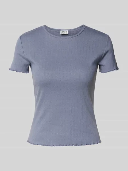 T-shirt z okrągłym dekoltem i falistym wykończeniem Jake*s Studio Woman niebieska