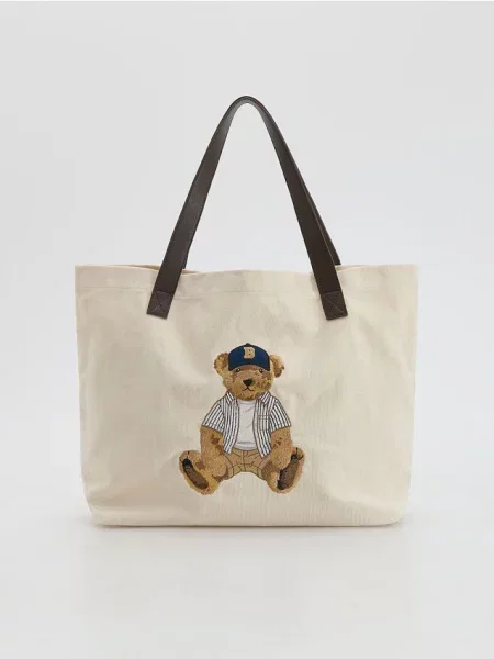 Reserved Geantă Shopper cu broderie bej
