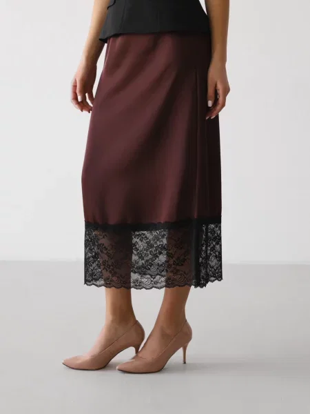 Атласная юбка миди Lilove коричневая