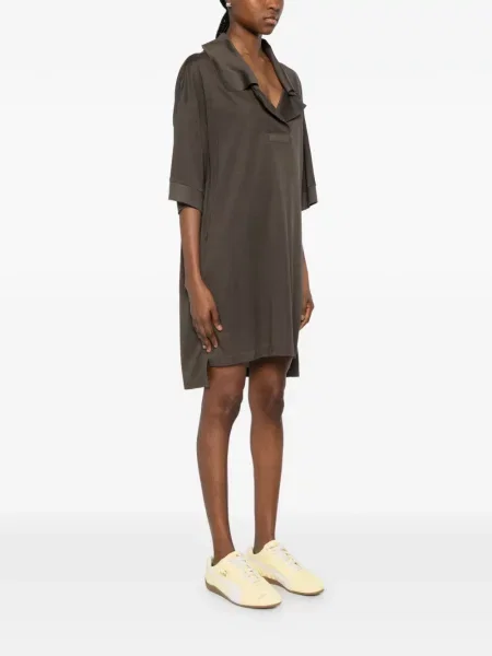 Gulerat rochie mini Lacoste de mătase maro