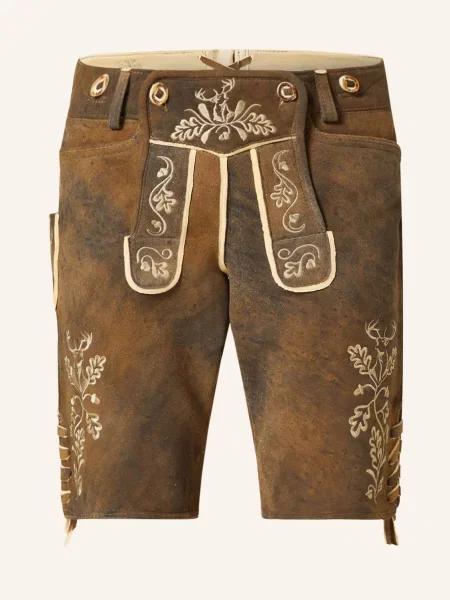 Ostarrichi Kožené Krojové Kalhoty Hirschruf tmavě hnědá