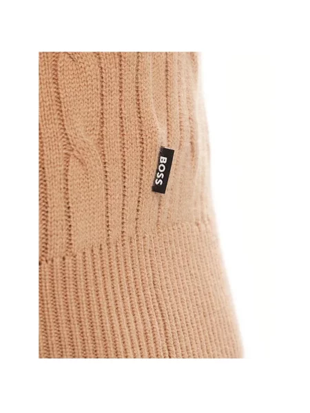 Sweter z dzianiny o kroju regular fit z mieszanki żywej wełny i kaszmiru model ‘HETICO’ Boss beżowy