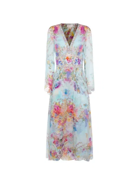 Rochie maxi Camilla cu decolteu în V de costum albastru