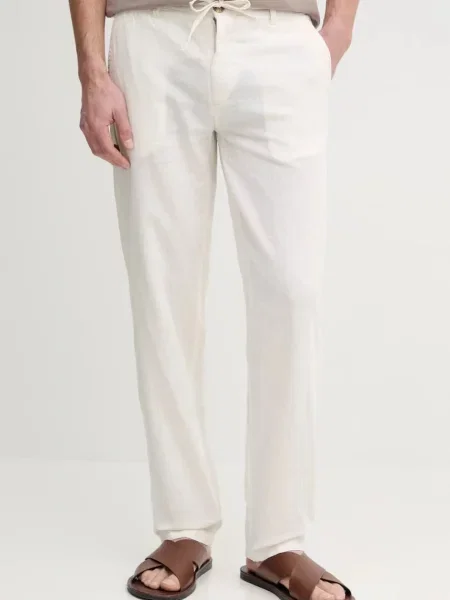 Lindbergh pantaloni din in barbati drept bej