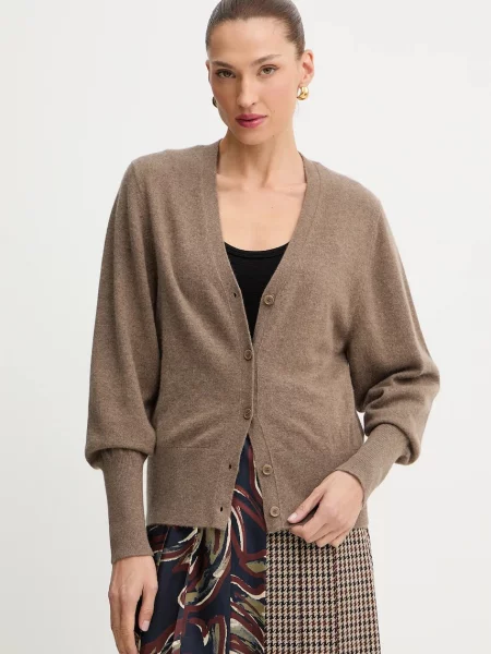 BOSS kardigan kaszmirowy lekki brązowy