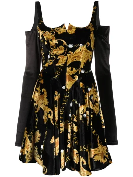 Długa sukienka jeansowa Versace Jeans Couture z gorsetem garniturowa czarna