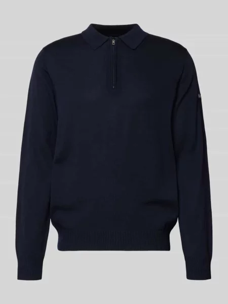 Sweter z dzianiny z kołnierzykiem polo Maerz Muenchen granatowy