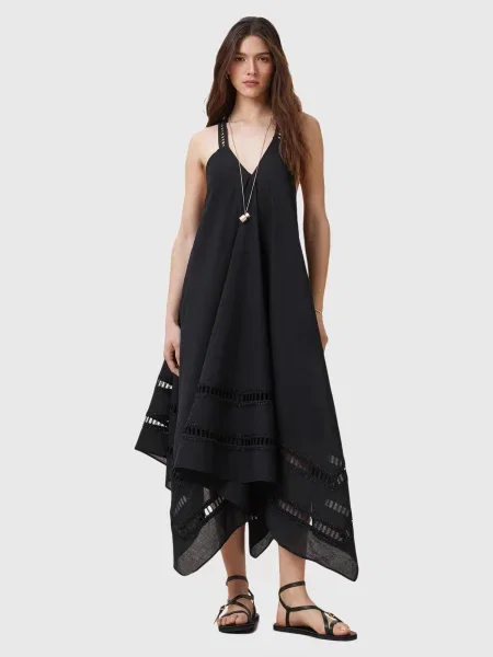 AllSaints rochie din LIL midi evazati negru