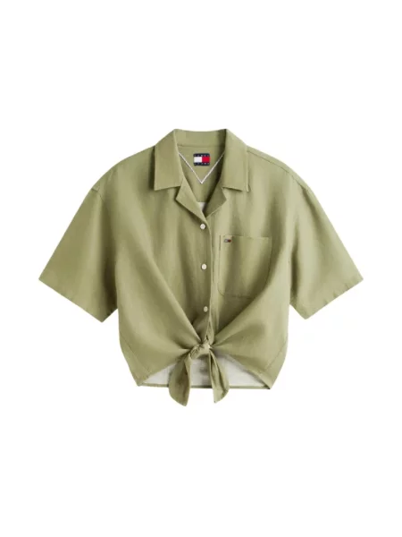 Tommy Jeans koszula z lnem zielona