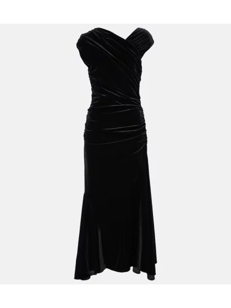 Aksamitna sukienka midi Ganni asymetryczna do kolan czarna