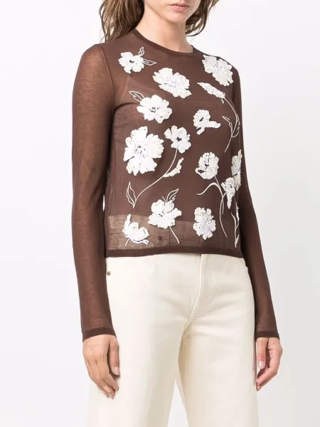 Dzianinowy top Tory Burch w kwiatki brązowy