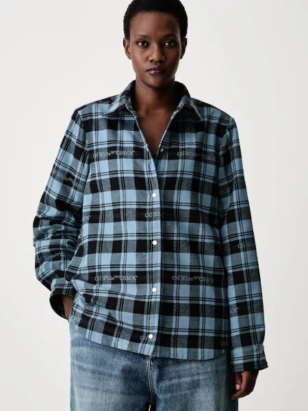 Off-White Check Flannel Padded cămașă din pentru femei alb