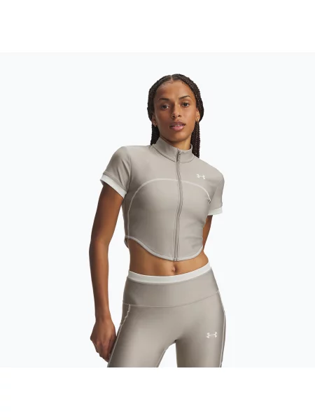 Tricou de antrenament pentru femei Under Armour HeatGear Novelty timberwolf taupe/summit white alb