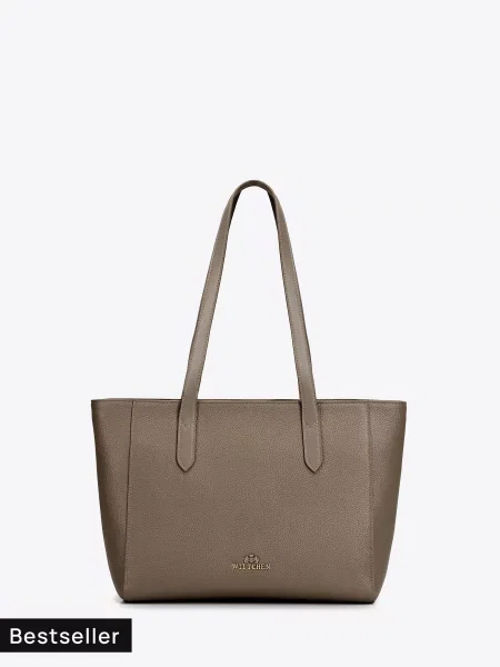 Torebka shopper ze skóry naturalnej z długimi rączkami ciemny beż