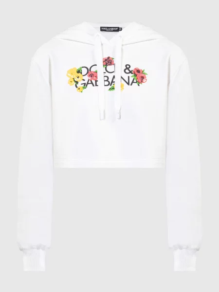 Укорочене худі з квітковим принтом логотипа Dolce&gabbana біле