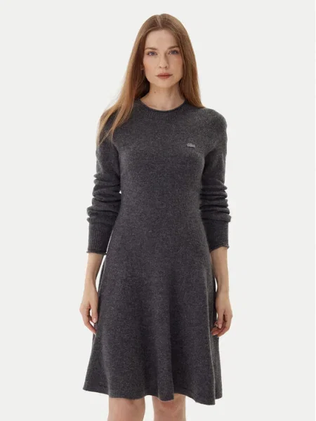 Вълнена рокля Lacoste къса разкроена сиво