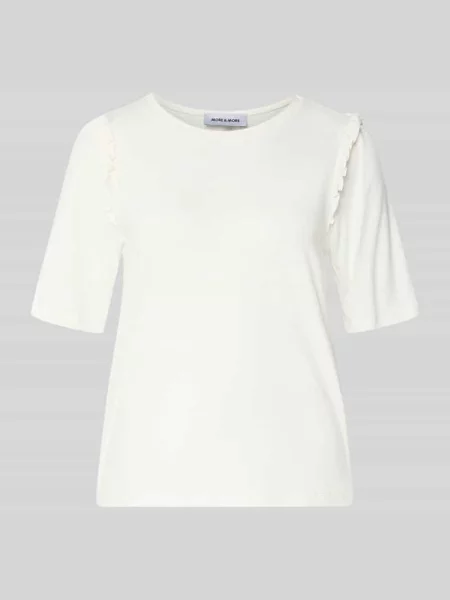 T-shirt krój regular fit z mieszanka z obszycie falbanami More & More biała
