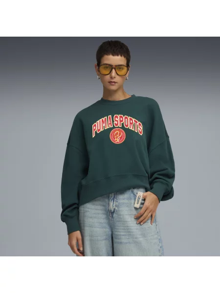 Bluza dresowa Wardrobe Essentials Sports Legacy oversize z grafiką zielona