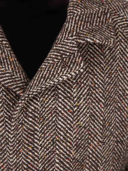 Cu centură palton Tagliatore cu model herringbone maro