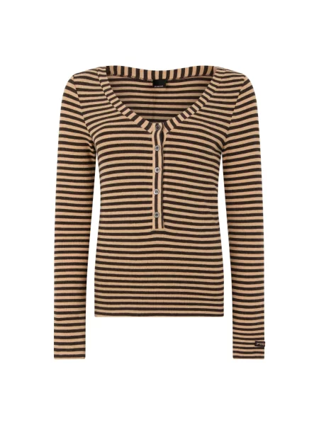 Sweter Pinko wełniany w paski z długim rękawem beżowy