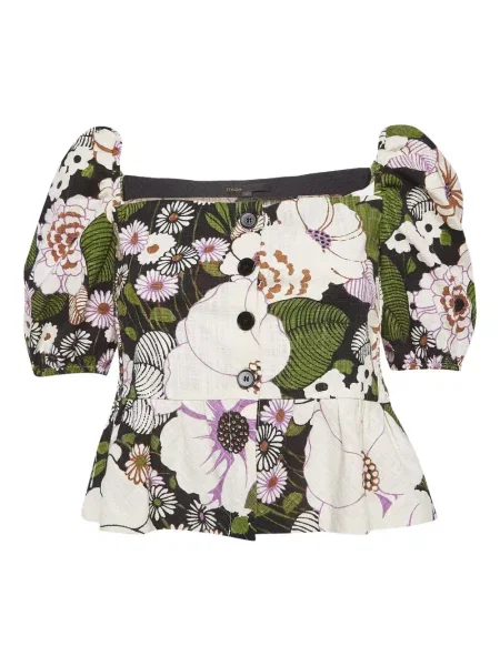 Bluză Maje cu model floral cu mâneci bufante verde