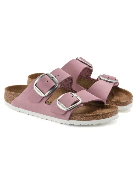 Klapki Birkenstock skórzane na sprzączkę różowe