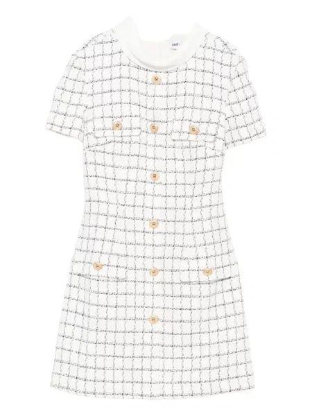 Mała sukienka mini Self-portrait w kratkę garniturowa biała