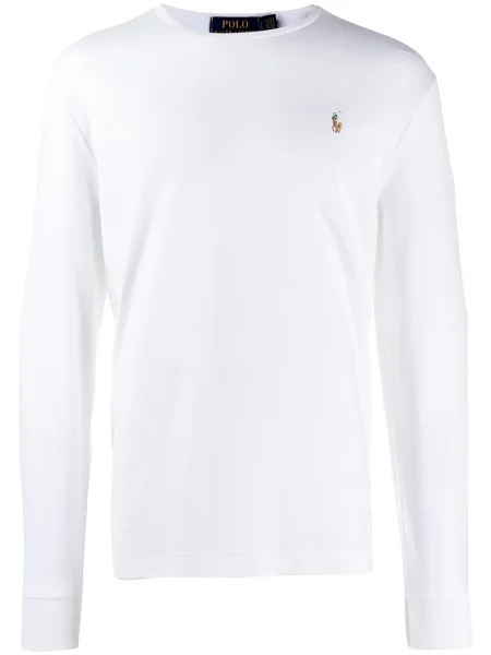 Lung tricou polo Polo Ralph Lauren cu broderie alb