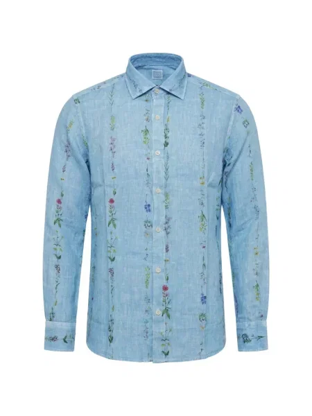 Cămașă 120% Lino de in cu model floral cu imagine albastru