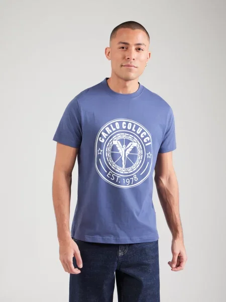 Carlo Colucci Tricou albastru denim alb