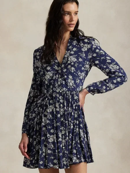 Платье мини Polo Ralph Lauren клеш синее