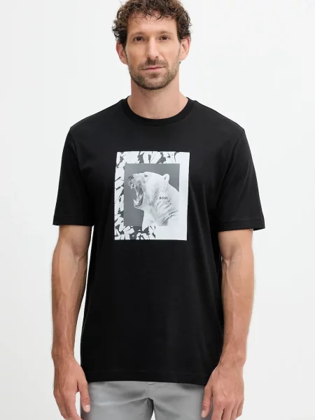 BOSS Orange tricou din cu imprimeu negru