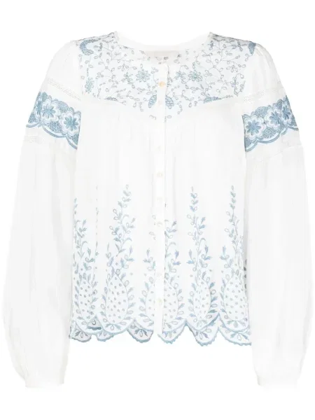 Bluză Loveshackfancy cu broderie cu decolteu în U alb