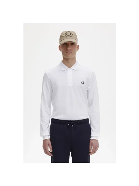 Zwykła koszulka polo z długim rękawem Fred Perry biała
