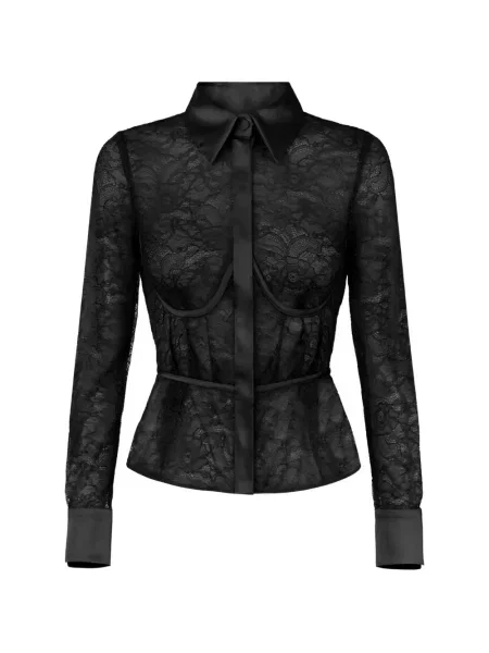 Cămașă Elisabetta Franchi cu model floral din dantelă negru