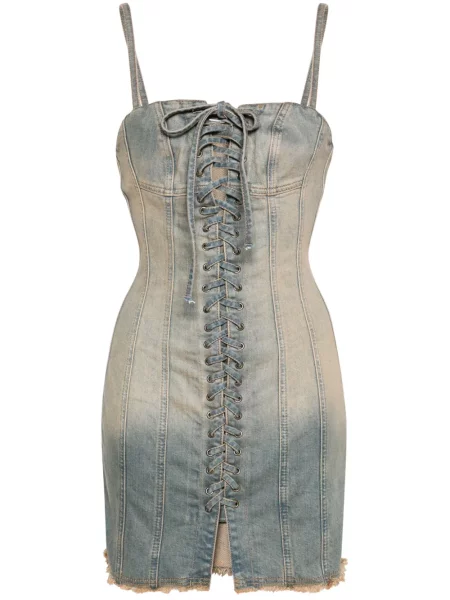 Rochie din denim Misbhv cu șireturi din dantelă de costum albastru