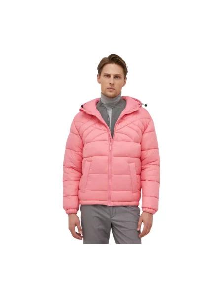 Kurtka puchowa United Colors Of Benetton z kapturem różowa