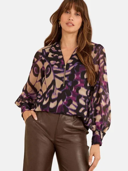 Love & roses Blúz teveszín / lila fekete