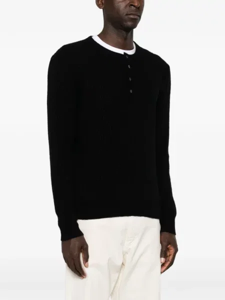 Pulover Roberto Collina cu guler henley negru