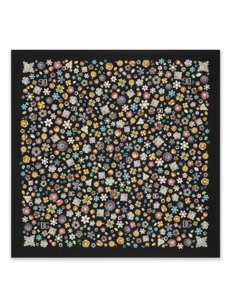 Fular Dolce & Gabbana de mătase cu model floral cu imagine negru