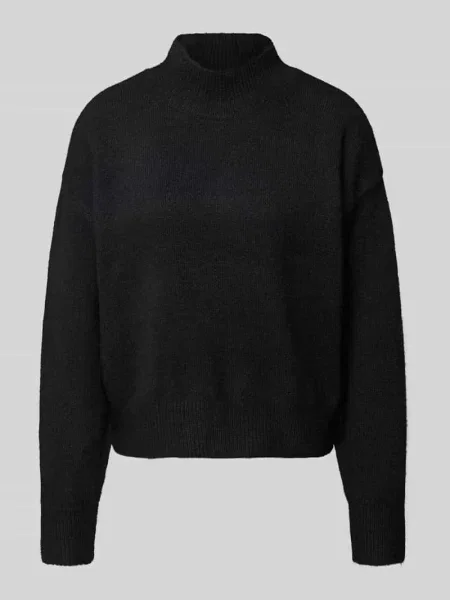 Sweter o kroju relaxed fit z dzianiny z dodatkiem wełny model ‘Paulina’ Neo Noir czarny