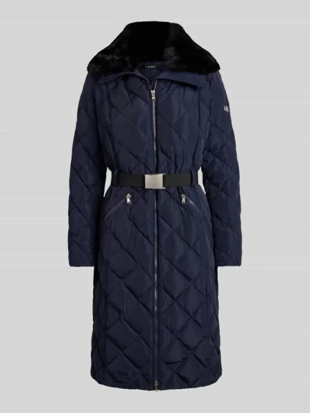 Płaszcz pikowany z odpinanym paskiem w talii Lauren Ralph Lauren granatowy