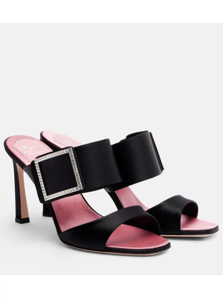 Papuci tip mules Roger Vivier din satin negru